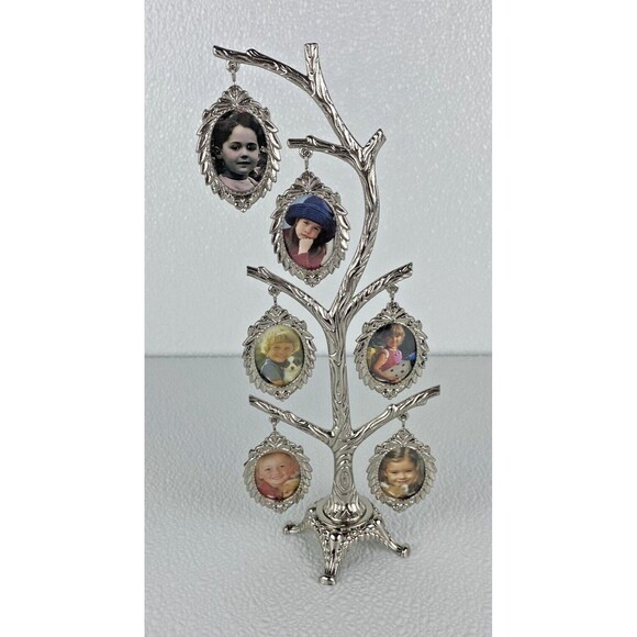 Vintage Nickel-Plating Metal Family Tree Picture Frame Fit Six  (6) Photos - Picture 4 of 5
